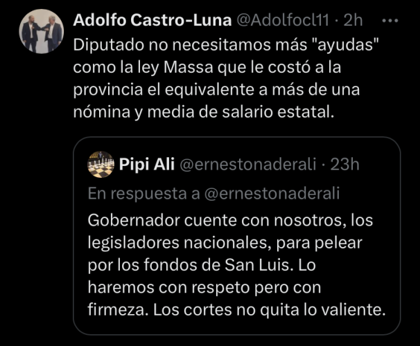 Picante cruce en Twitter entre el Senador Castro Luna y el Diputado Pipi Alí