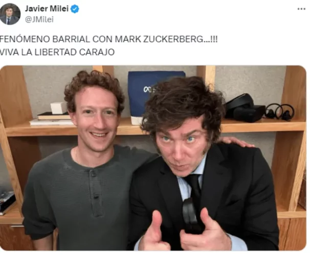 Javier Milei se encontró con el fundador de Meta, Mark Zuckerberg