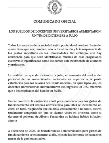 La UBA cuestionó los datos del Gobierno sobre los salarios docentes universitarios: "es falso"