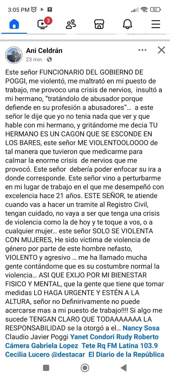 Escándalo en Villa Mercedes: acusan a funcionario del Registro Civil por maltrato a una mujer