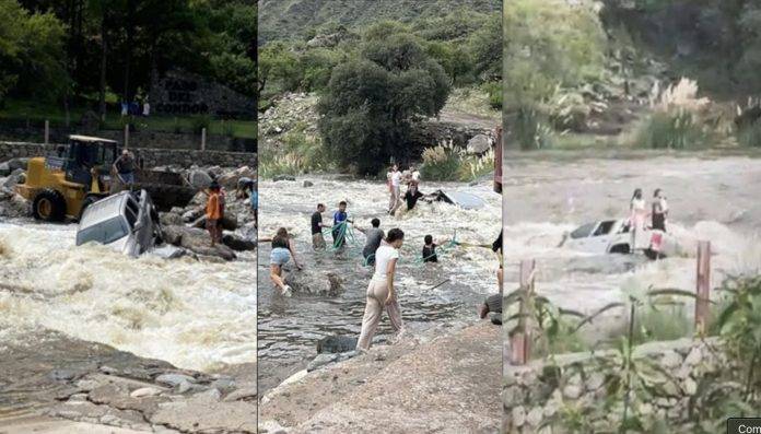 Intentaron cruzar el río en camioneta y quedaron atrapados en la crecida en Nogolí